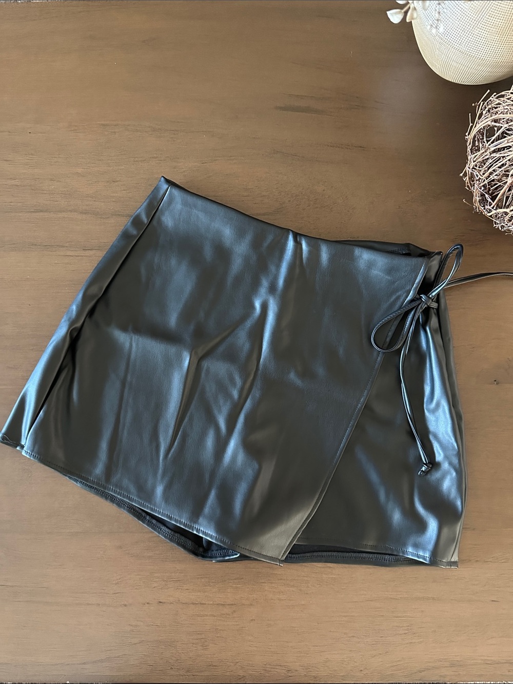 Ci Sono Black Faux Leather Wrap Skort with Side Tie